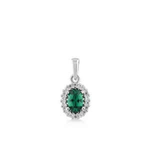 Zilveren hanger van Swing Jewels met groene Zirkonia en entourage van witte Zirkonia