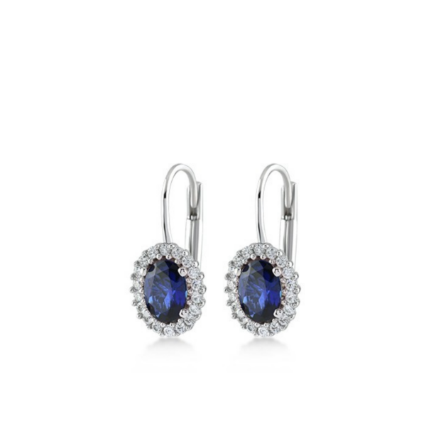 Zilveren oorbel van Swing Jewels met blauwe Zirkonia en entourage van witte Zirkonia
