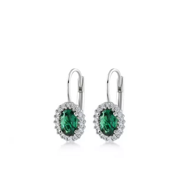 Zilveren oorbel van Swing Jewels met groene Zirkonia en entourage van witte Zirkonia
